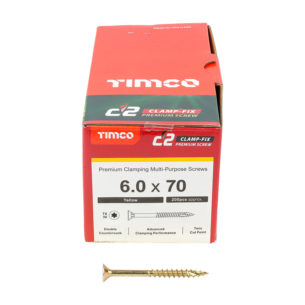TIMCO C2 Clamp-Fix Multi-Purpose Premium Countersunk Gold Woodscrews - 6.0 x 70 - Image