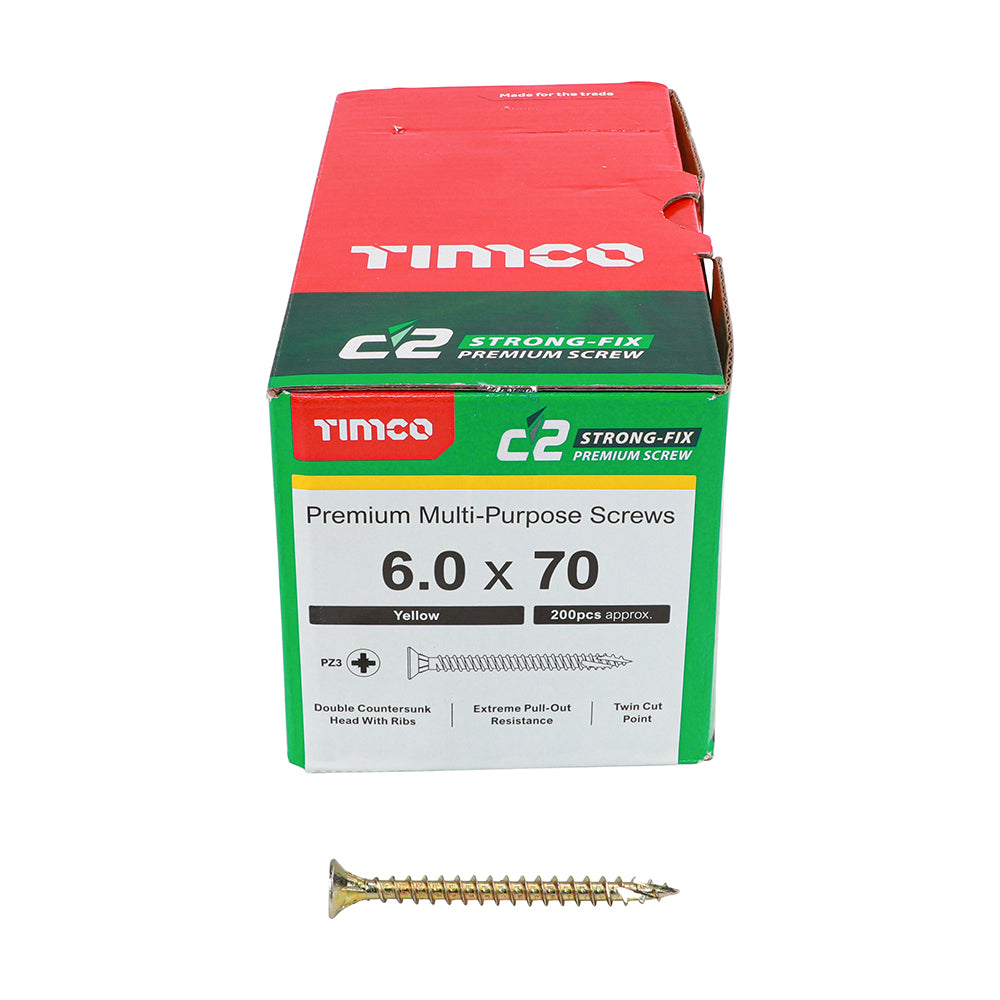 TIMCO C2 Strong-Fix Multi-Purpose Premium Countersunk Gold Woodscrews - 6.0 x 70 - Image