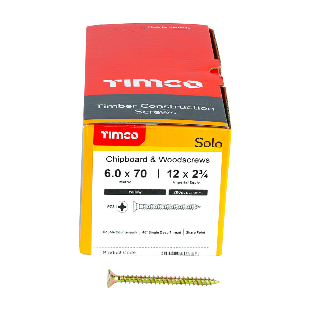 TIMCO Solo Countersunk Gold Woodscrews - 6.0 x 70 - Image