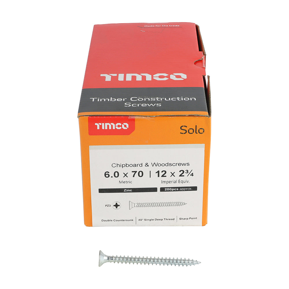 TIMCO Solo Countersunk Silver Woodscrews - 6.0 x 70 - Image