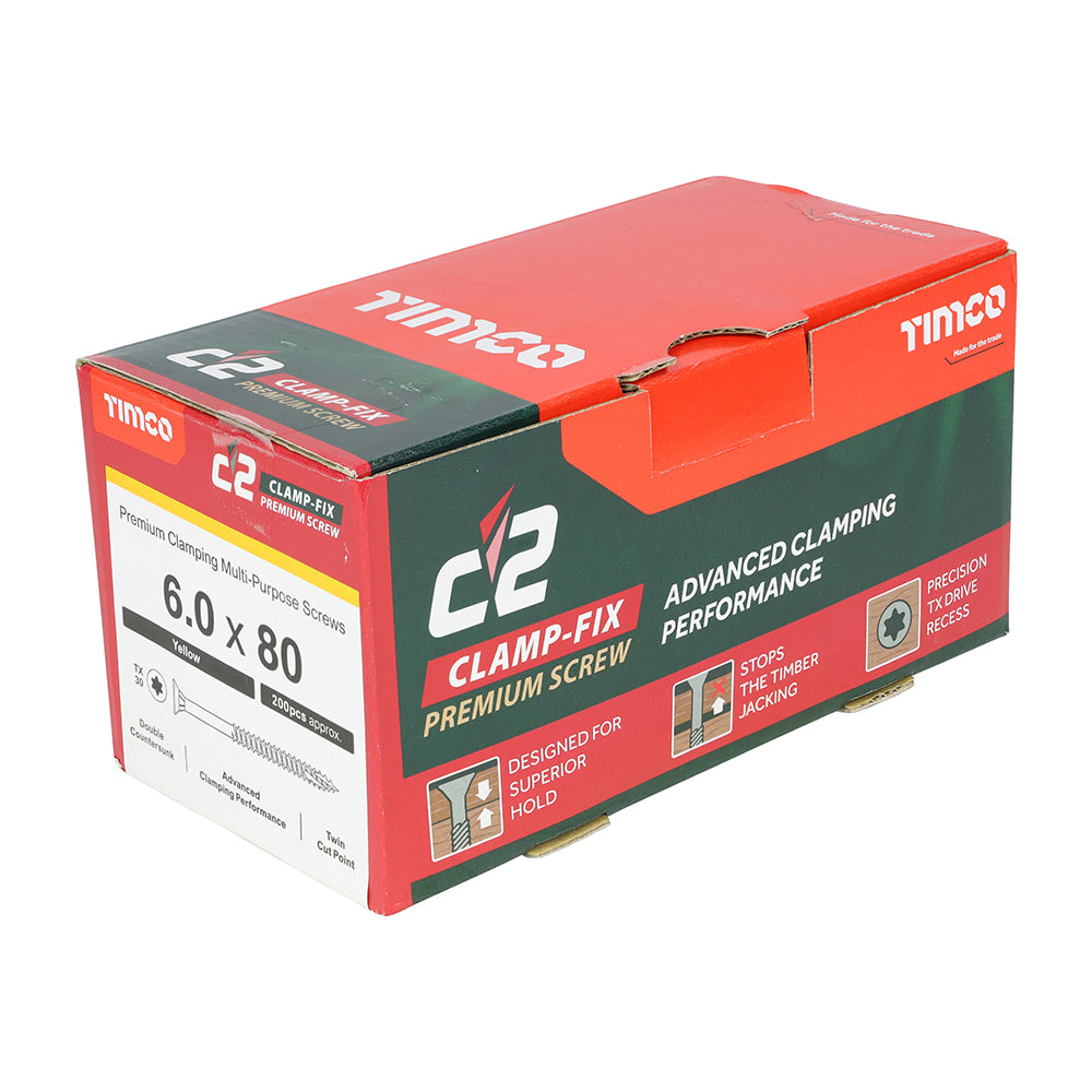 TIMCO C2 Clamp-Fix Multi-Purpose Premium Countersunk Gold Woodscrews - 6.0 x 80 - Image