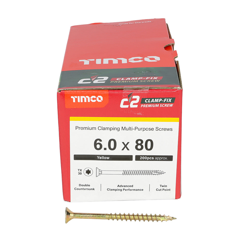 TIMCO C2 Clamp-Fix Multi-Purpose Premium Countersunk Gold Woodscrews - 6.0 x 80 - Image