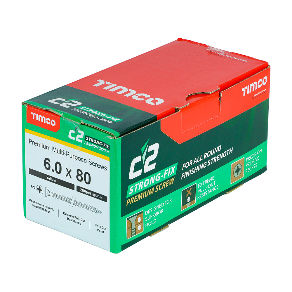 TIMCO C2 Strong-Fix Multi-Purpose Premium Countersunk Gold Woodscrews - 6.0 x 80 - Image