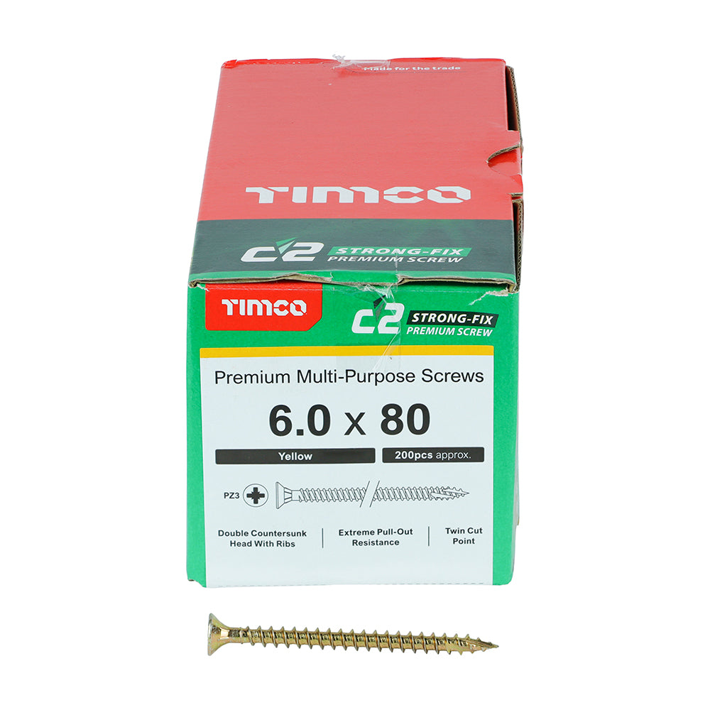 TIMCO C2 Strong-Fix Multi-Purpose Premium Countersunk Gold Woodscrews - 6.0 x 80 - Image