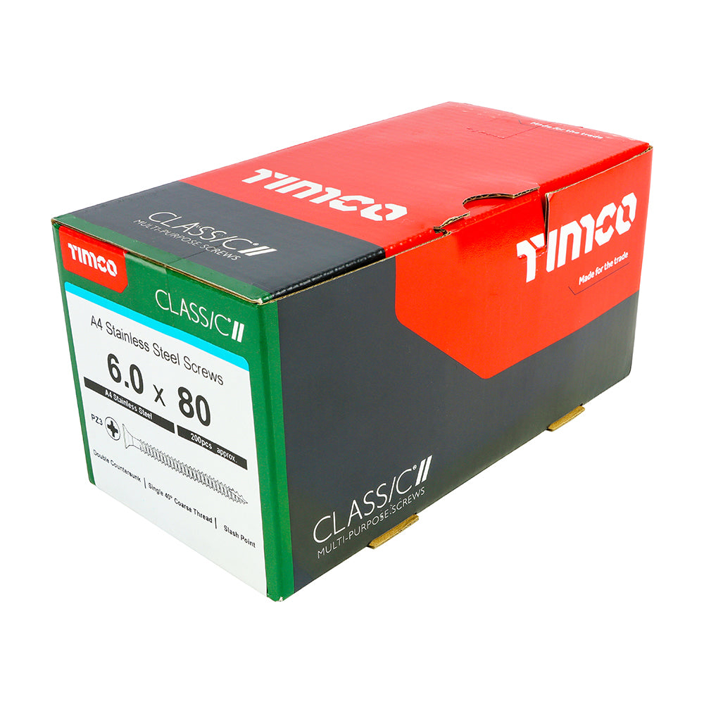 TIMCO Classic Multi-Purpose Countersunk A4 Stainless Steel Woodcrews - 6.0 x 80 - Image