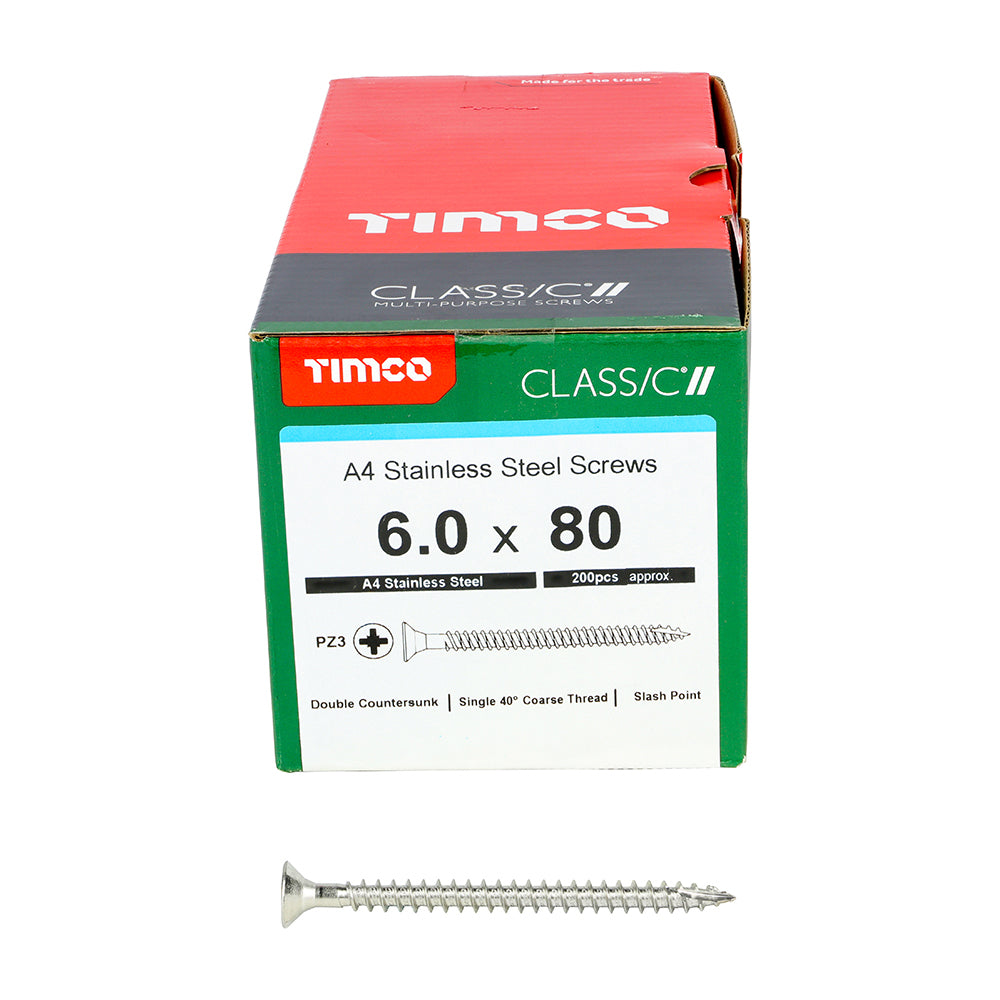TIMCO Classic Multi-Purpose Countersunk A4 Stainless Steel Woodcrews - 6.0 x 80 - Image