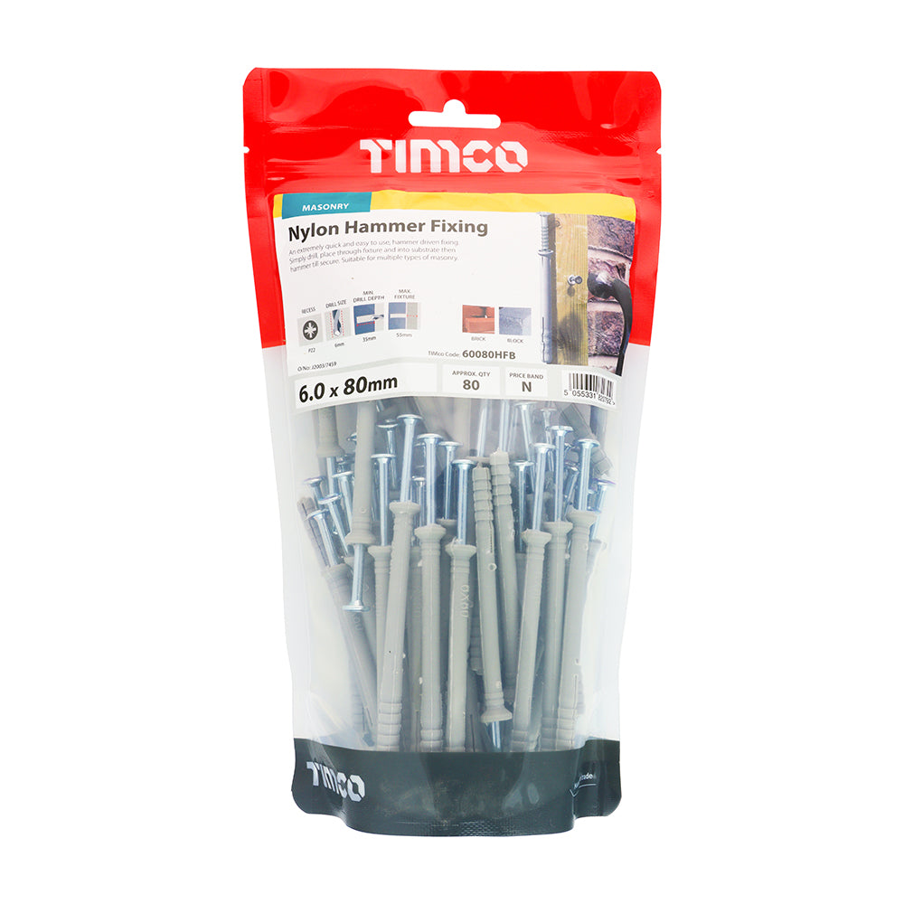 TIMCO Nylon Hammer Fixings - 6.0 x 80 - Image