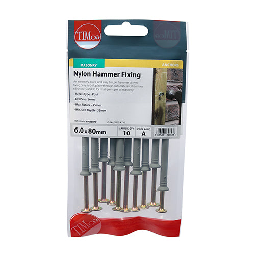 TIMCO Nylon Hammer Fixings - 6.0 x 80 - Image
