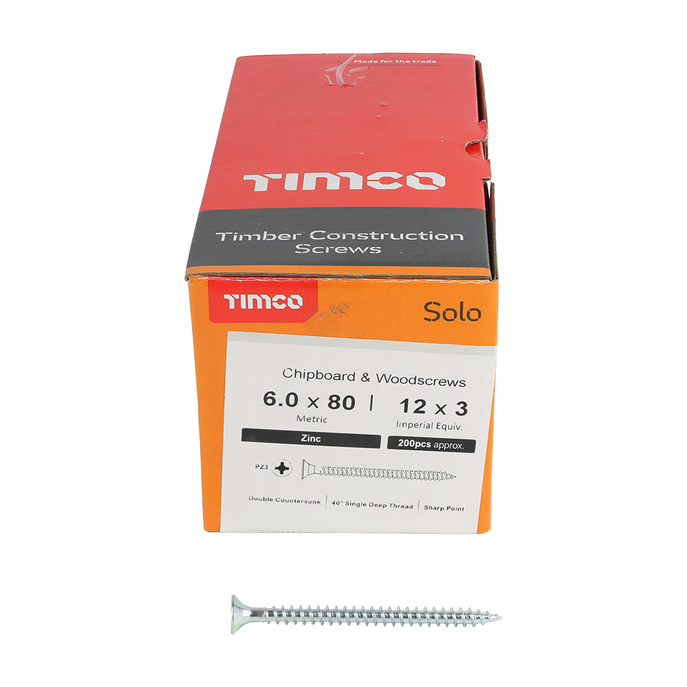 TIMCO Solo Countersunk Silver Woodscrews - 6.0 x 80 - Image