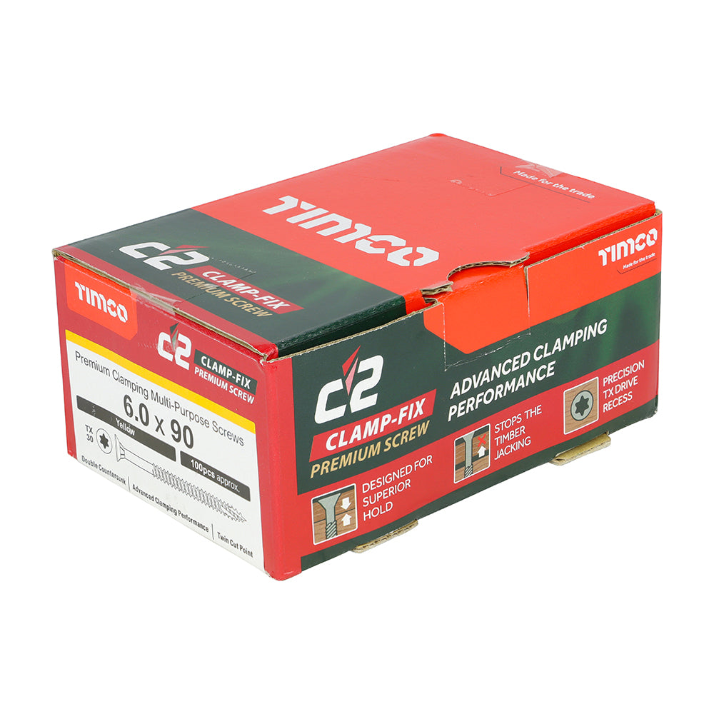 TIMCO C2 Clamp-Fix Multi-Purpose Premium Countersunk Gold Woodscrews - 6.0 x 90 - Image