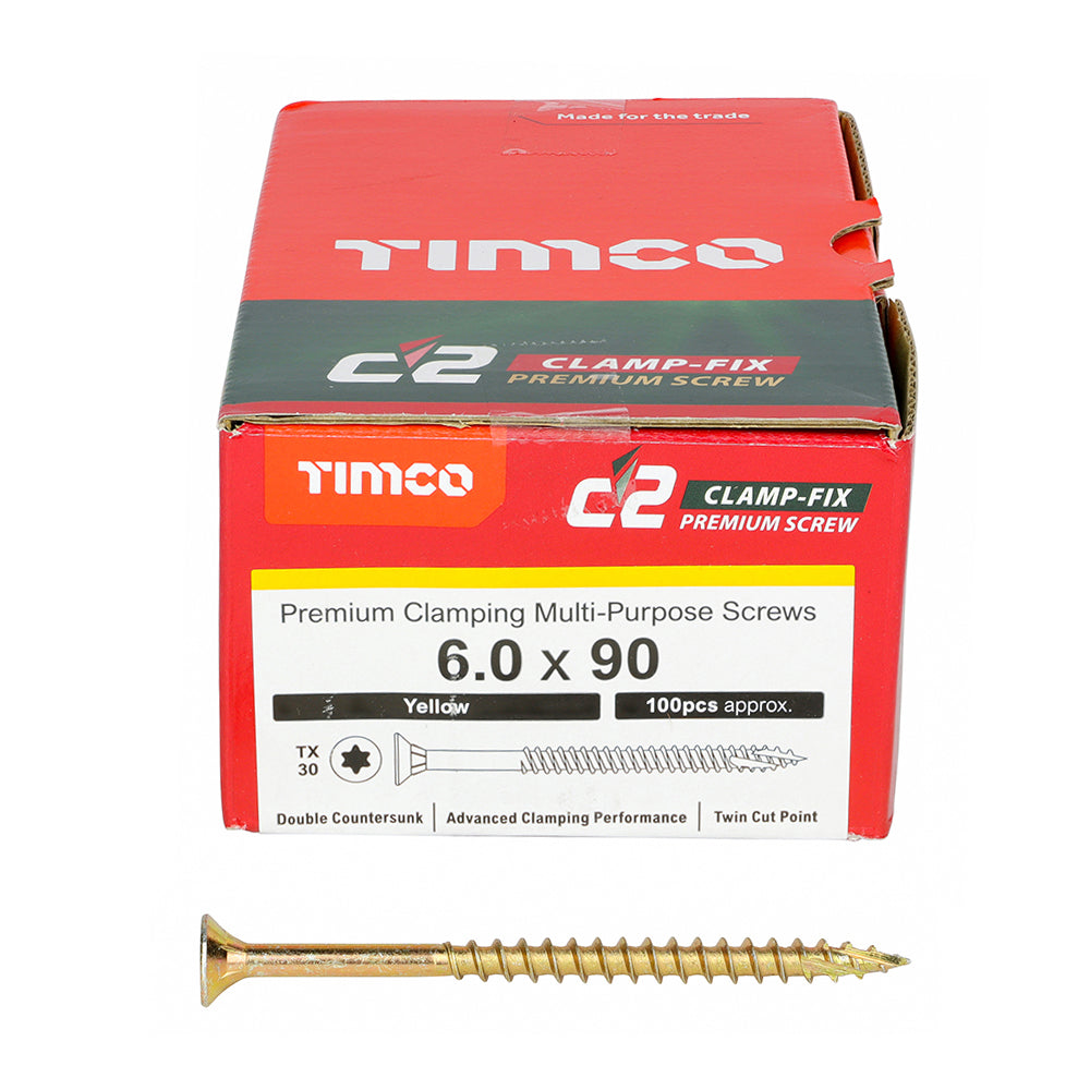 TIMCO C2 Clamp-Fix Multi-Purpose Premium Countersunk Gold Woodscrews - 6.0 x 90 - Image
