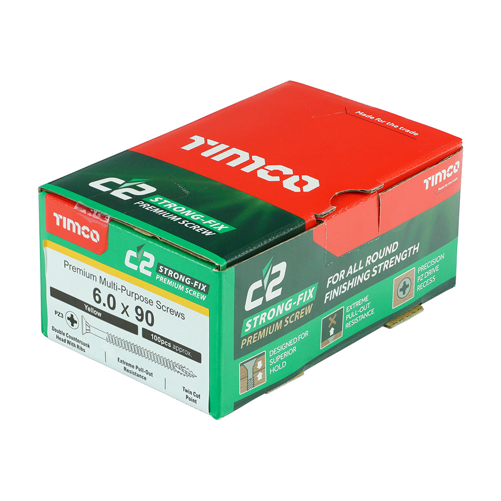 TIMCO C2 Strong-Fix Multi-Purpose Premium Countersunk Gold Woodscrews - 6.0 x 90 - Image