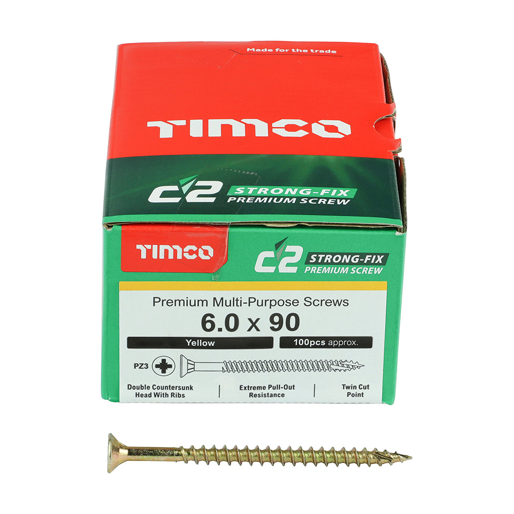 TIMCO C2 Strong-Fix Multi-Purpose Premium Countersunk Gold Woodscrews - 6.0 x 90 - Image