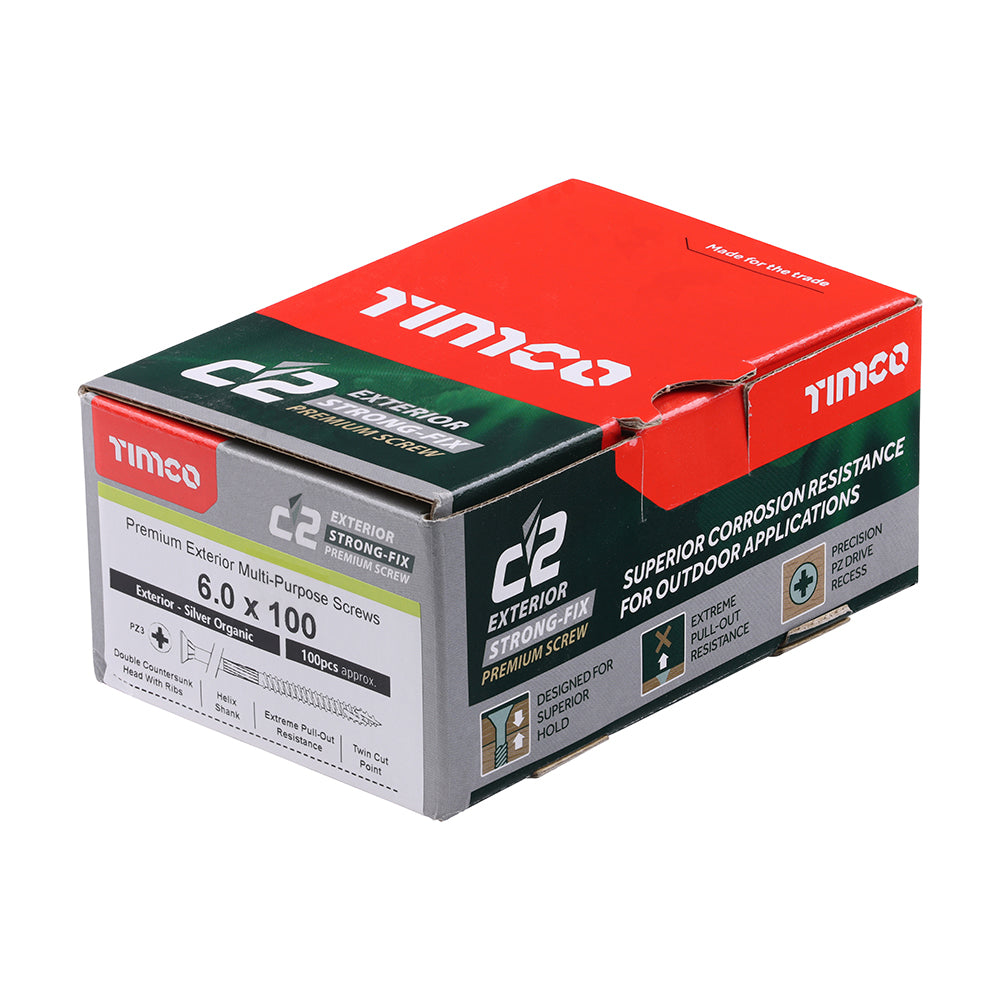 TIMCO C2 Exterior Multi-Purpose Premium Countersunk Silver Woodscrews - 6.0 x 100 - Image
