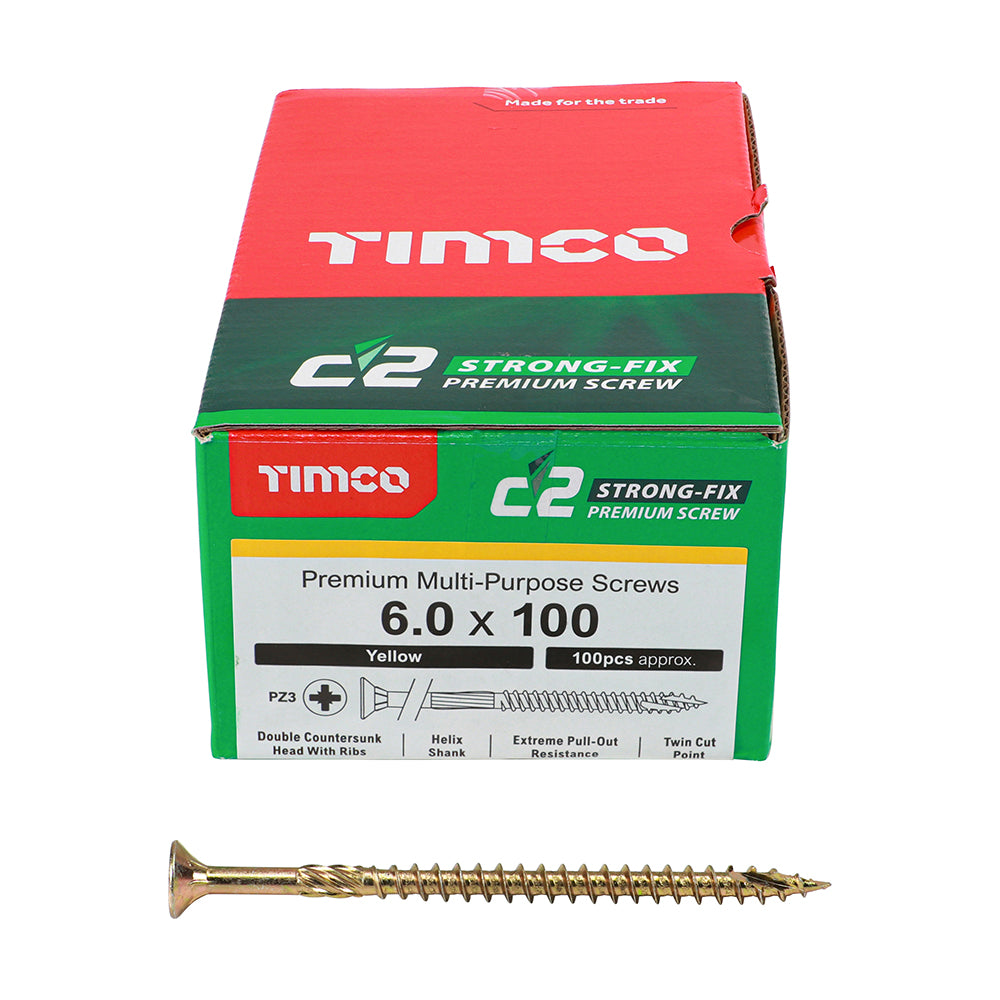TIMCO C2 Strong-Fix Multi-Purpose Premium Countersunk Gold Woodscrews - 6.0 x 100 - Image