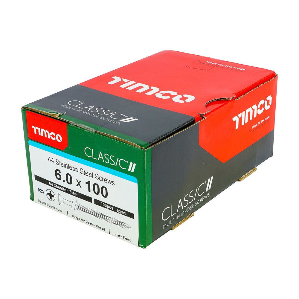 TIMCO Classic Multi-Purpose Countersunk A4 Stainless Steel Woodcrews - 6.0 x 100 - Image
