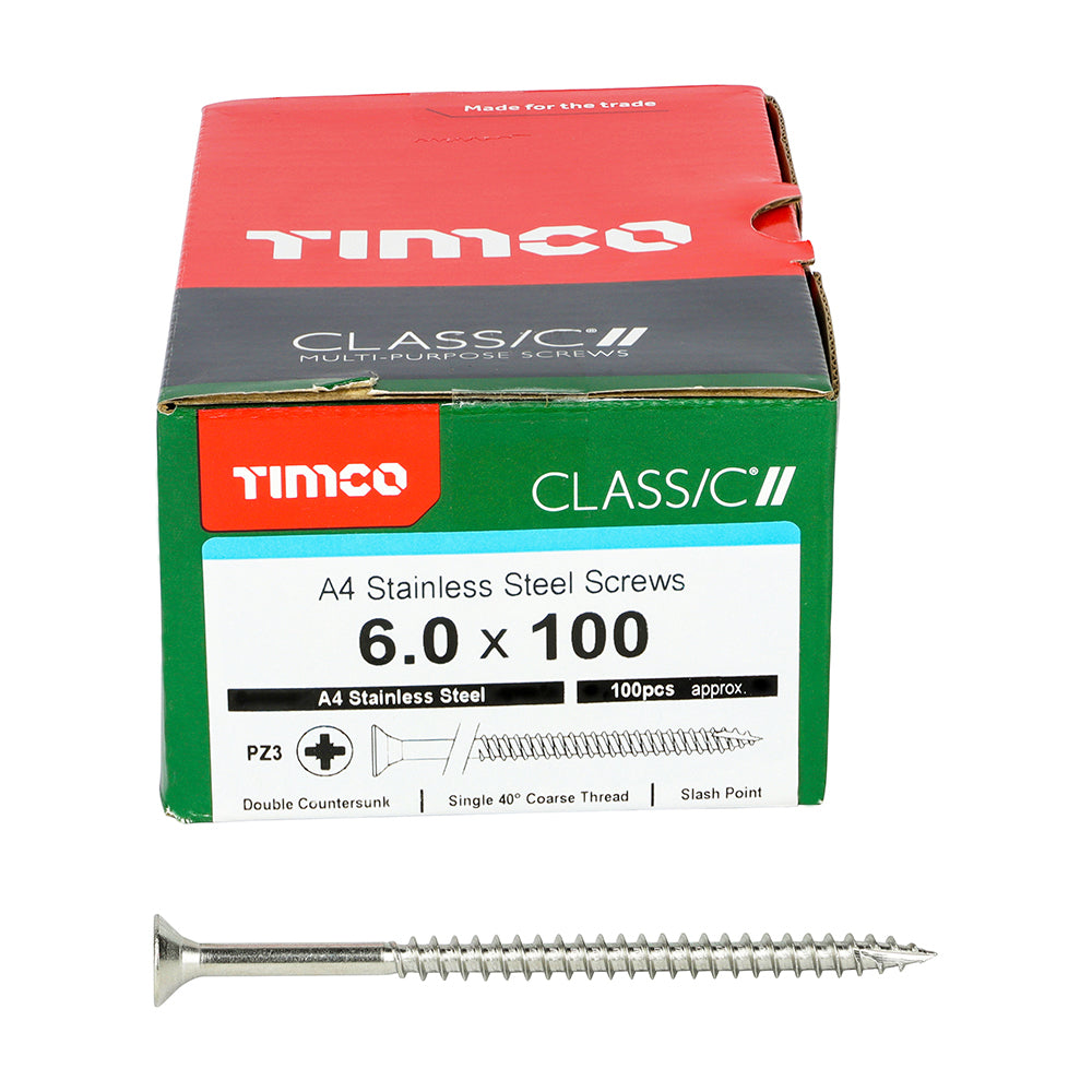 TIMCO Classic Multi-Purpose Countersunk A4 Stainless Steel Woodcrews - 6.0 x 100 - Image