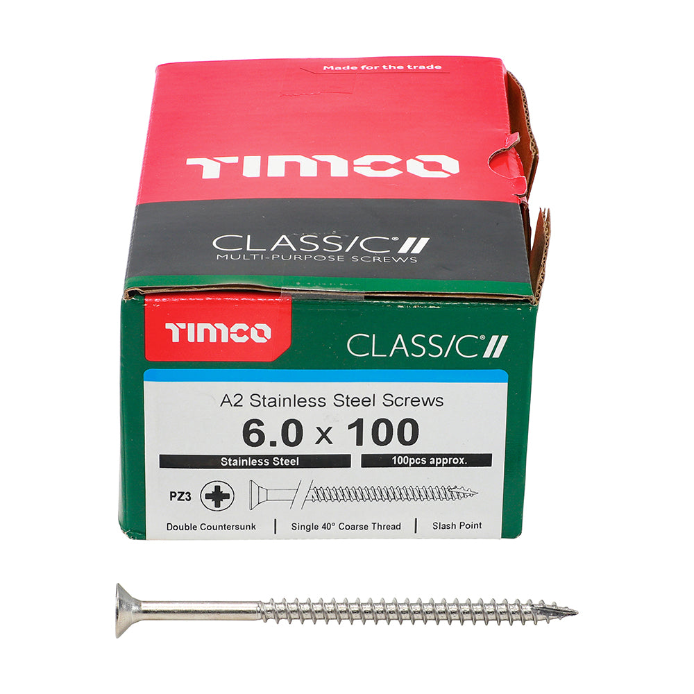 TIMCO Classic Multi-Purpose Countersunk A2 Stainless Steel Woodcrews - 6.0 x 100 - Image