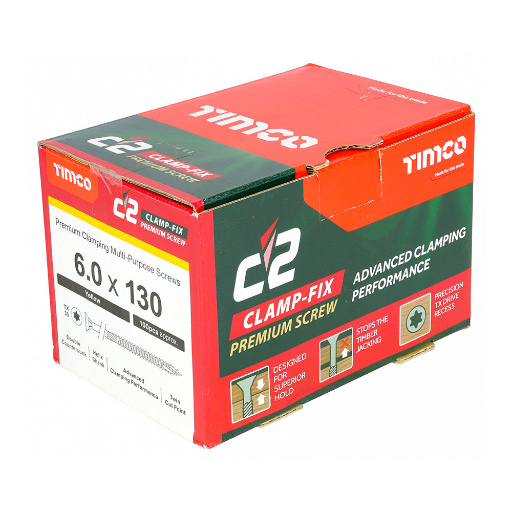 TIMCO C2 Clamp-Fix Multi-Purpose Premium Countersunk Gold Woodscrews - 6.0 x 130 - Image