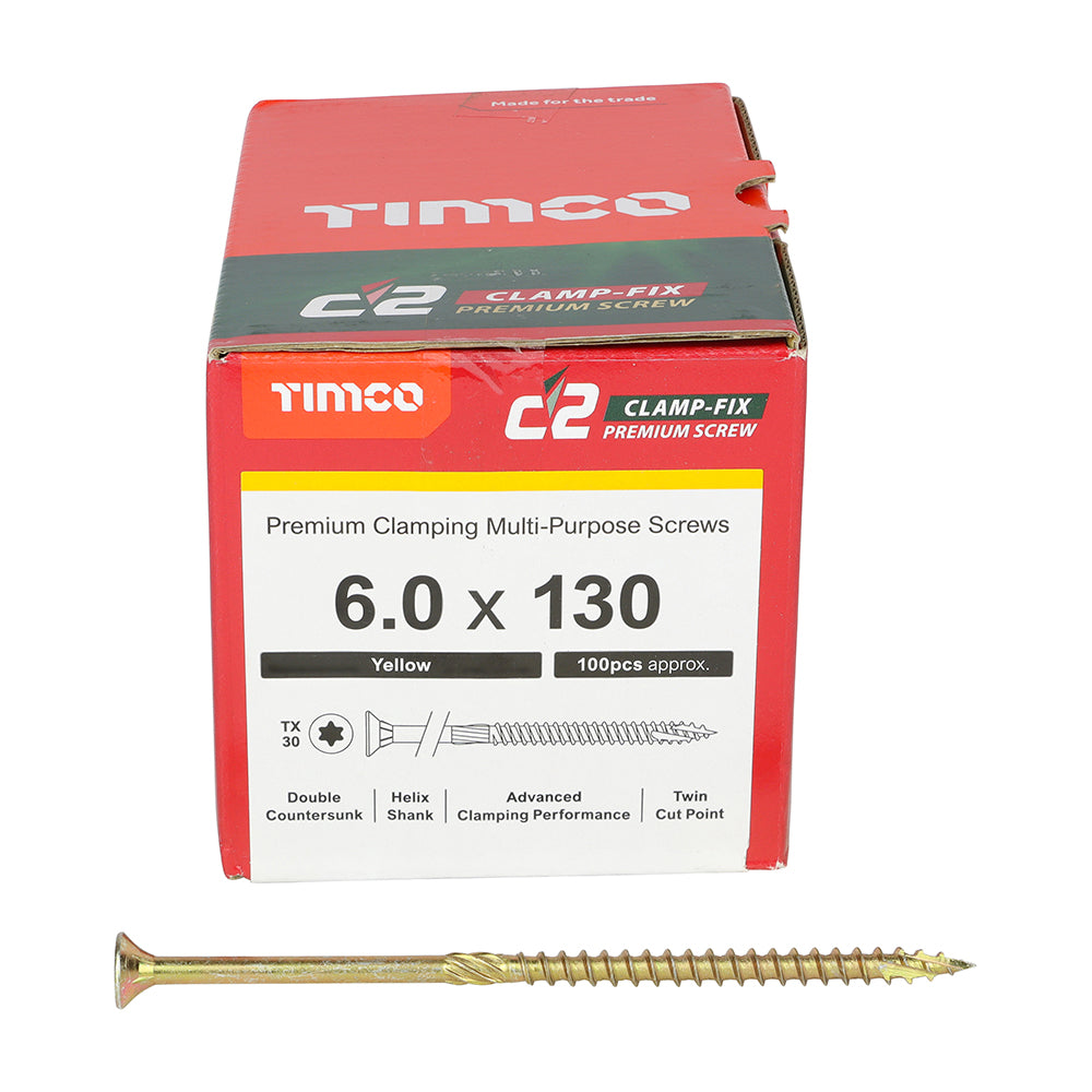 TIMCO C2 Clamp-Fix Multi-Purpose Premium Countersunk Gold Woodscrews - 6.0 x 130 - Image