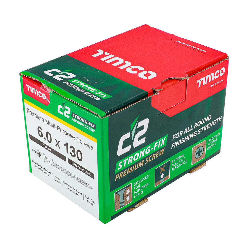 TIMCO C2 Strong-Fix Multi-Purpose Premium Countersunk Gold Woodscrews - 6.0 x 130 - Image