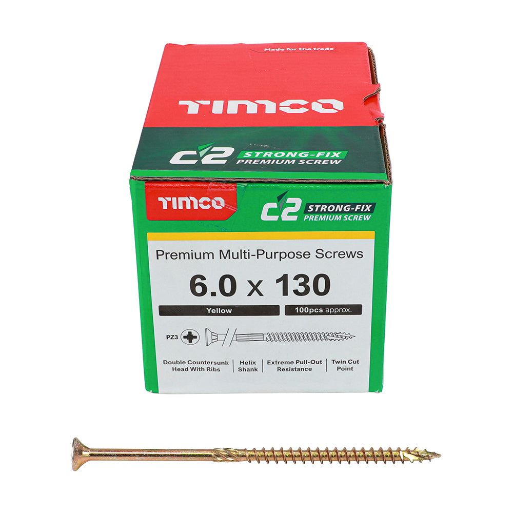 TIMCO C2 Strong-Fix Multi-Purpose Premium Countersunk Gold Woodscrews - 6.0 x 130 - Image