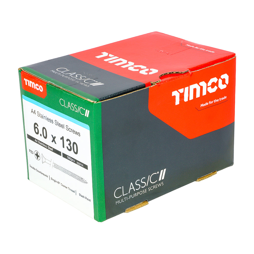 TIMCO Classic Multi-Purpose Countersunk A4 Stainless Steel Woodcrews - 6.0 x 130 - Image