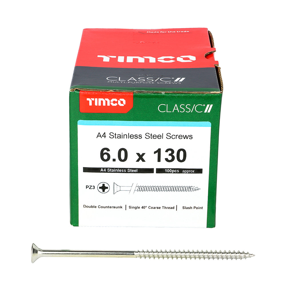 TIMCO Classic Multi-Purpose Countersunk A4 Stainless Steel Woodcrews - 6.0 x 130 - Image