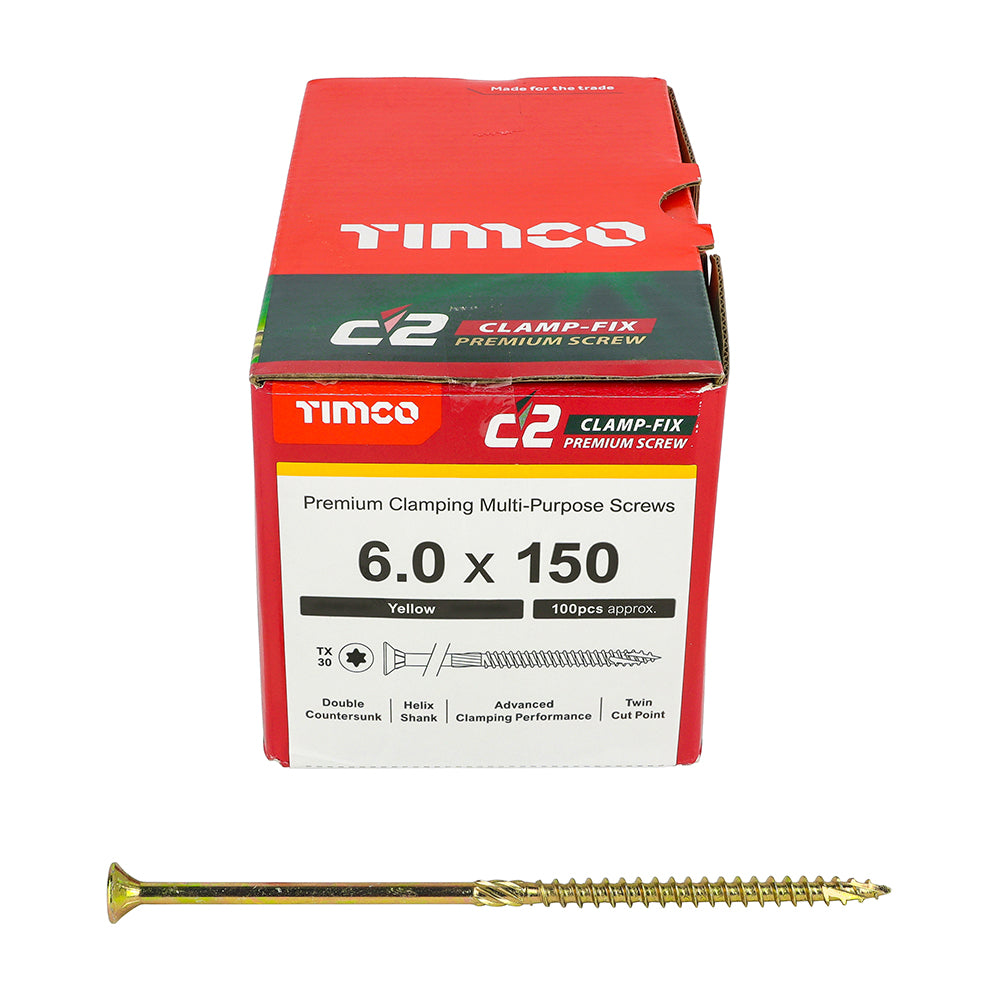 TIMCO C2 Clamp-Fix Multi-Purpose Premium Countersunk Gold Woodscrews - 6.0 x 150 - Image