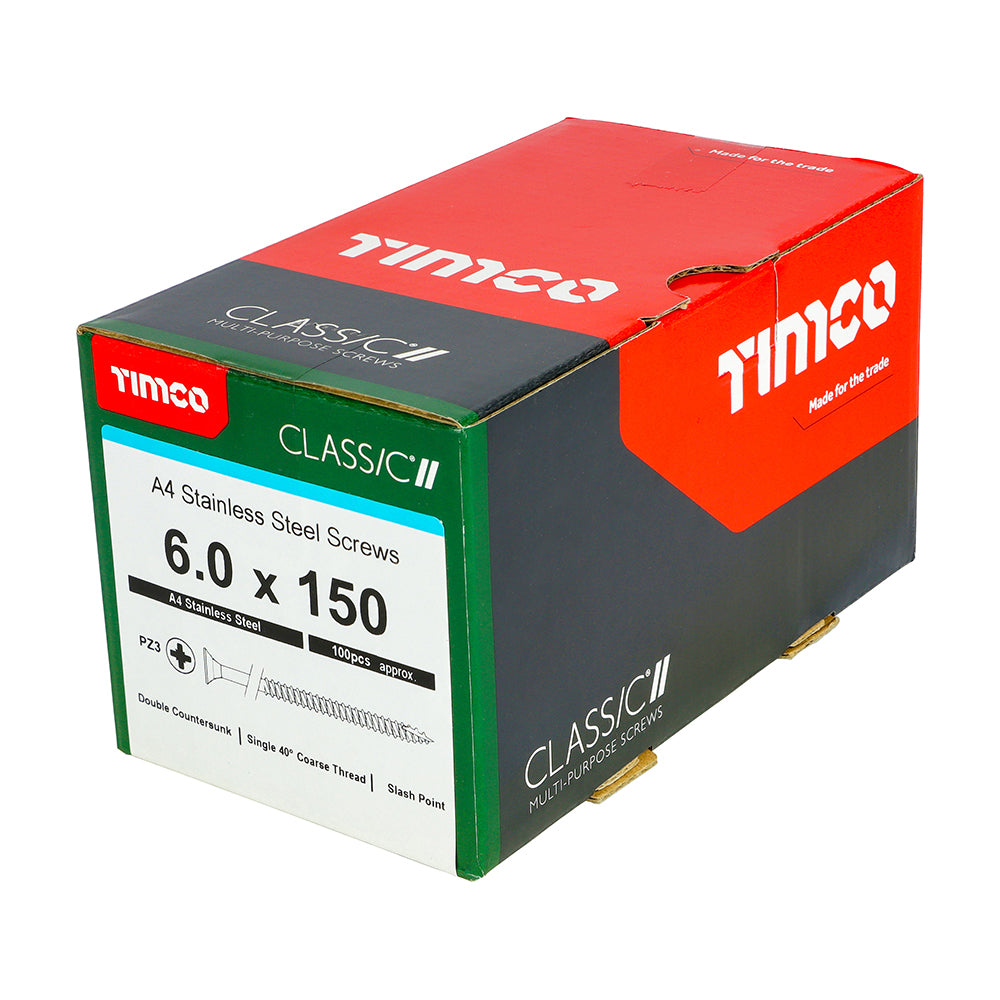 TIMCO Classic Multi-Purpose Countersunk A4 Stainless Steel Woodcrews - 6.0 x 150 - Image