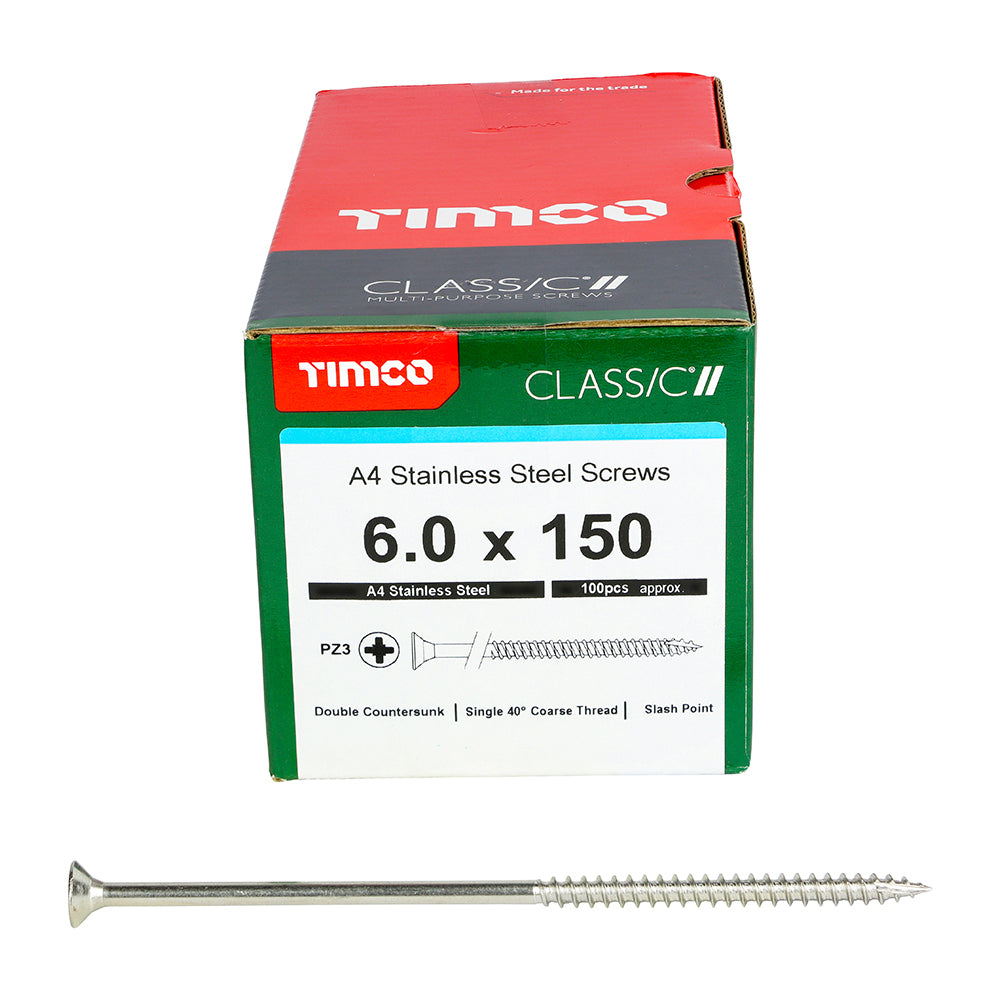 TIMCO Classic Multi-Purpose Countersunk A4 Stainless Steel Woodcrews - 6.0 x 150 - Image