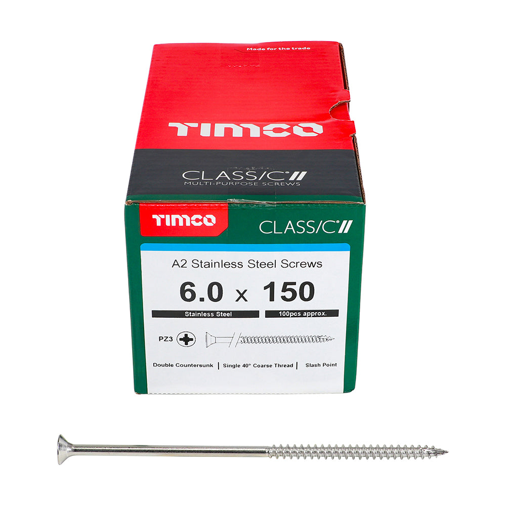 TIMCO Classic Multi-Purpose Countersunk A2 Stainless Steel Woodcrews - 6.0 x 150 - Image