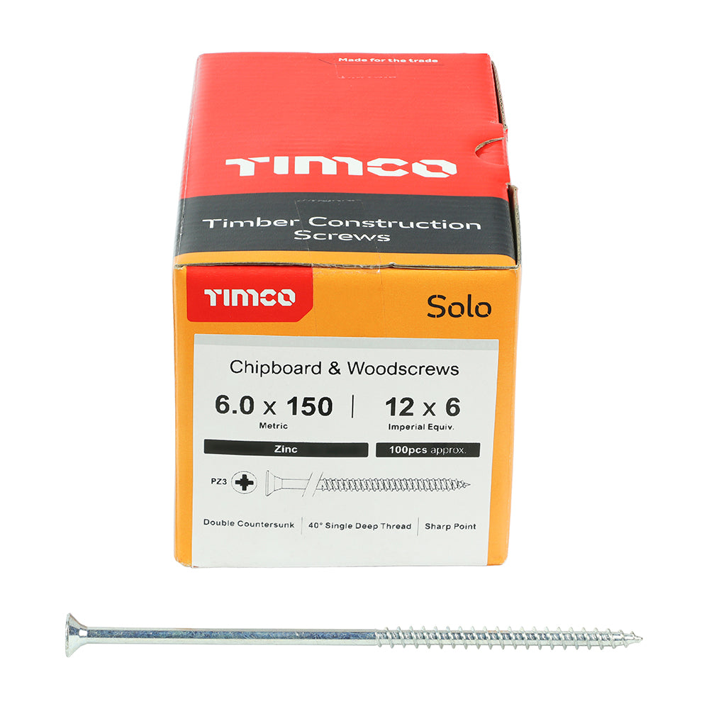 TIMCO Solo Countersunk Silver Woodscrews - 6.0 x 150 - Image