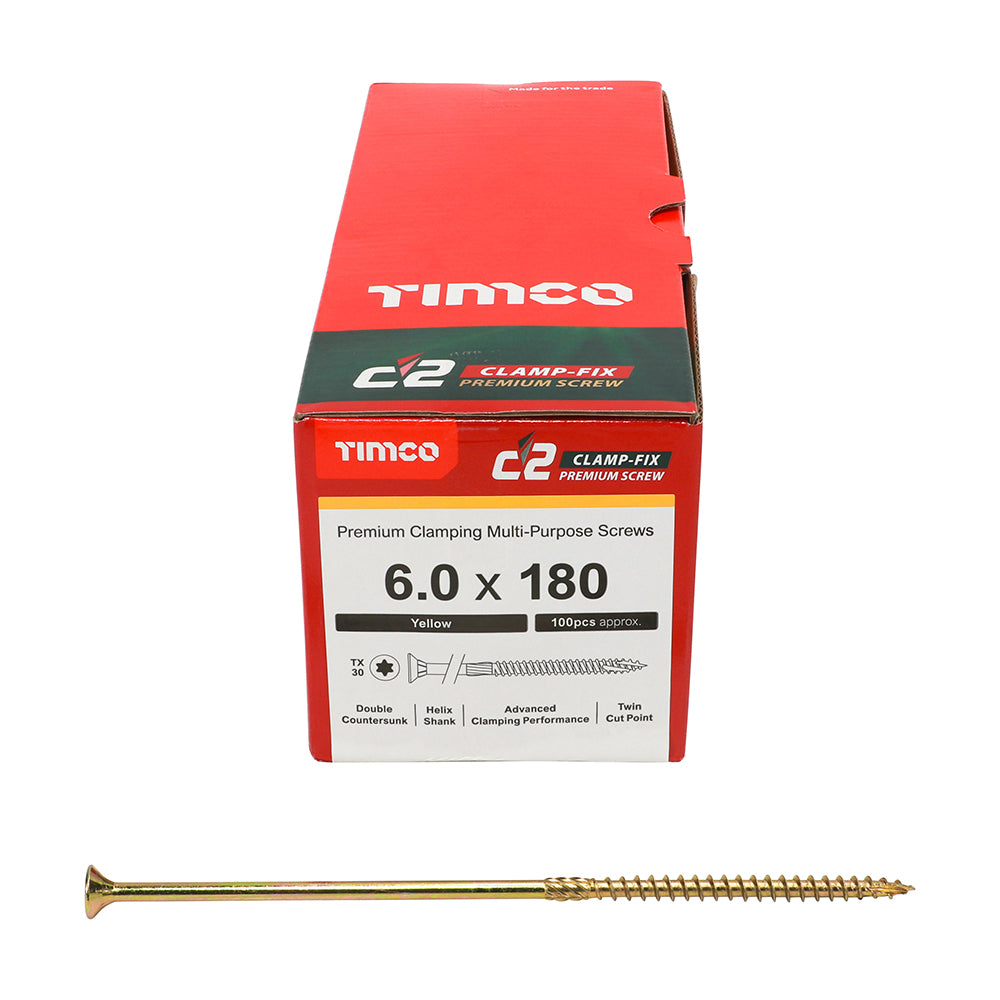 TIMCO C2 Clamp-Fix Multi-Purpose Premium Countersunk Gold Woodscrews - 6.0 x 180 - Image