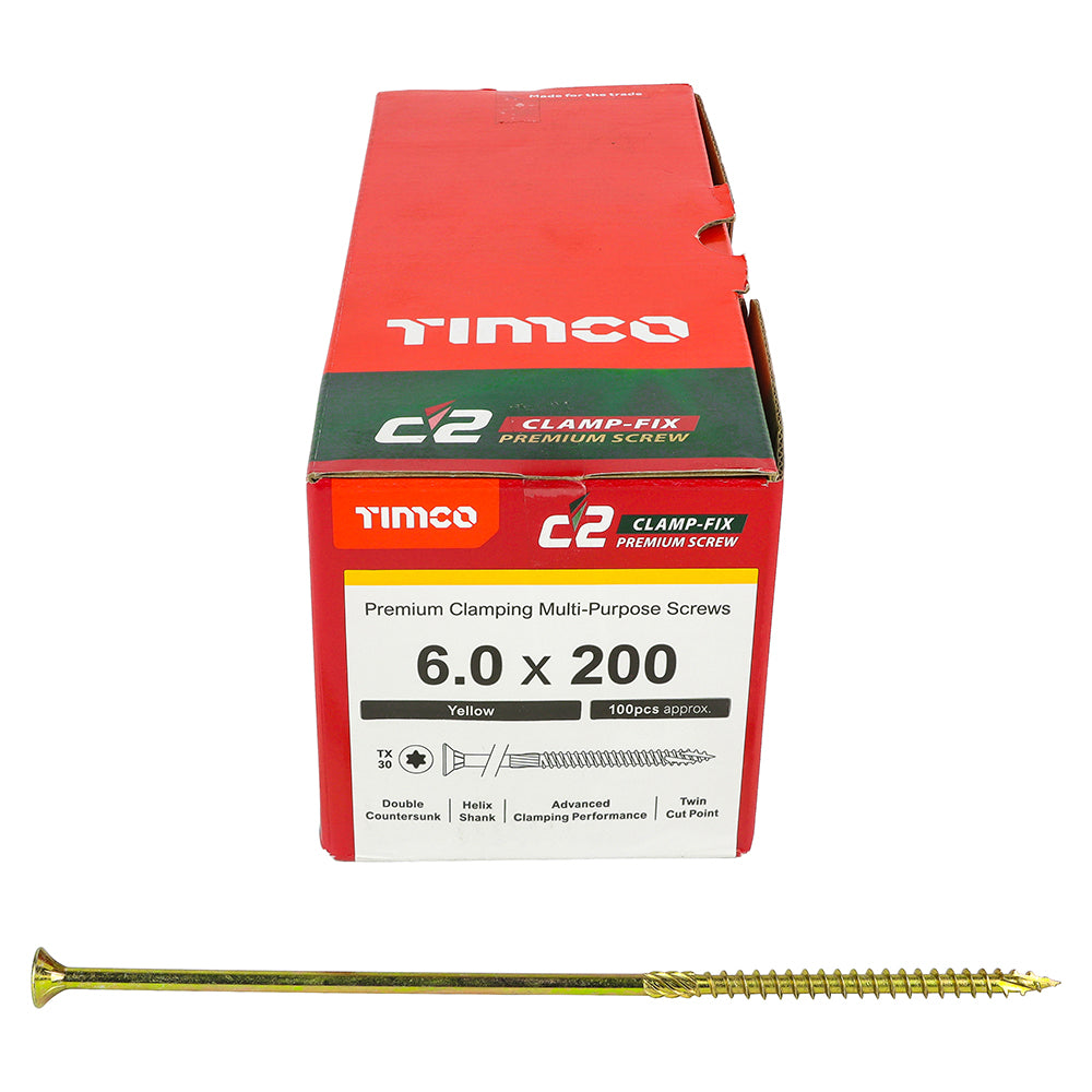 TIMCO C2 Clamp-Fix Multi-Purpose Premium Countersunk Gold Woodscrews - 6.0 x 200 - Image