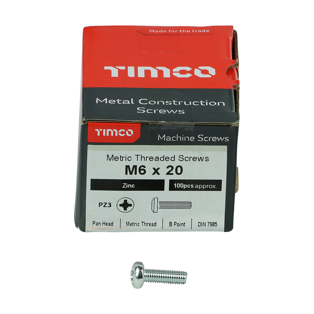 TIMCO Machine Pan Head Silver Screws - M6 x 20 - Image