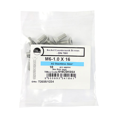 TIMCO Countersunk Socket Screws ISO10462 A2 Stainless Steel - M6 x 16 - Image