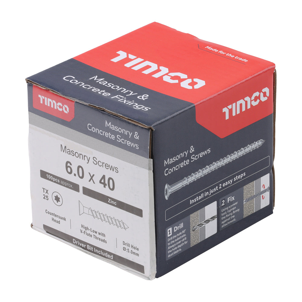 TIMCO Masonry Screws Countersunk Silver - 6.0 x 40 - Image
