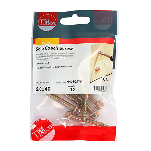 TIMCO Solo Advanced Hex Head Gold Coach Woodscrews - 6.0 x 40 - Image