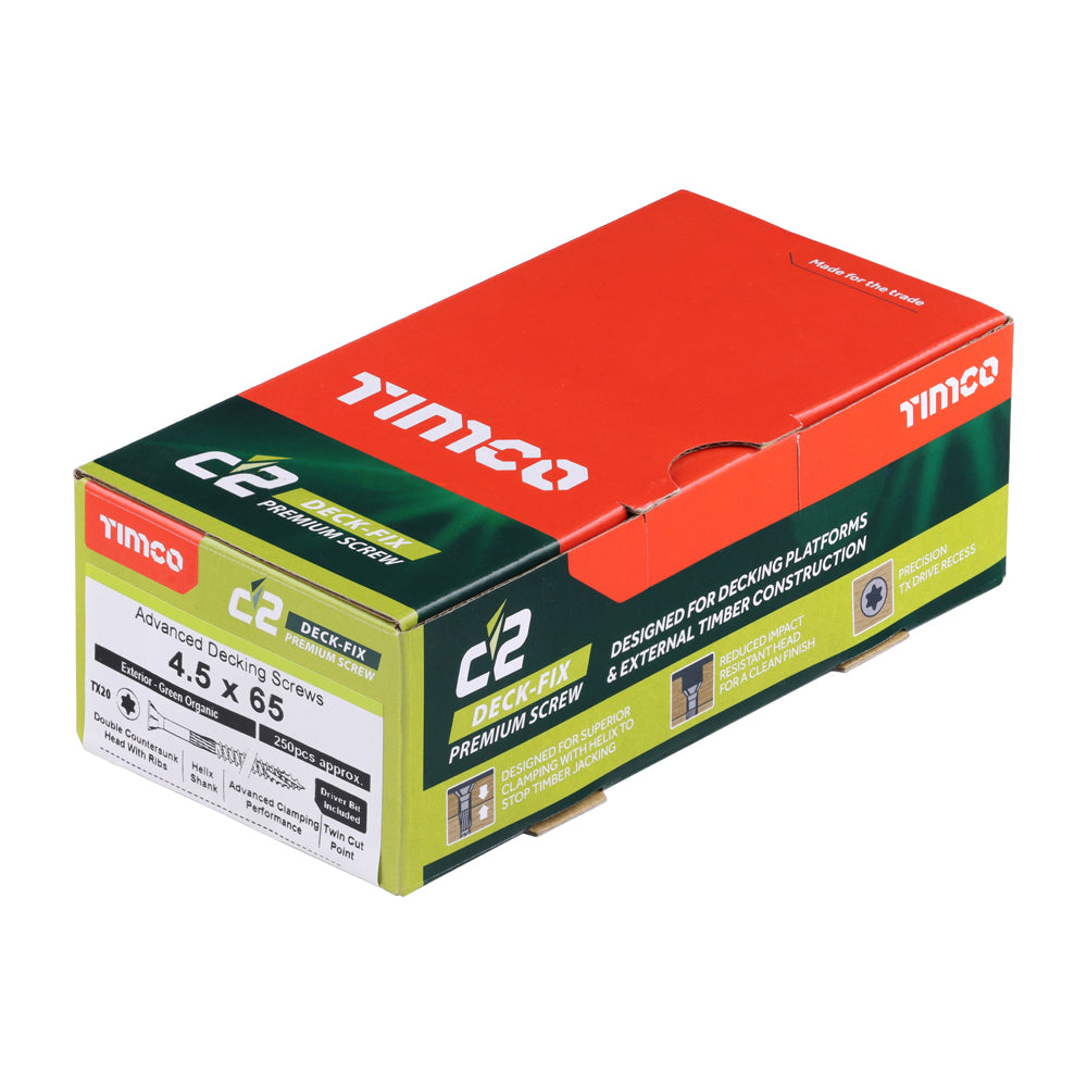 TIMCO C2 Deck-Fix Premium Countersunk Green Decking Screws - 4.5 x 65 - Image