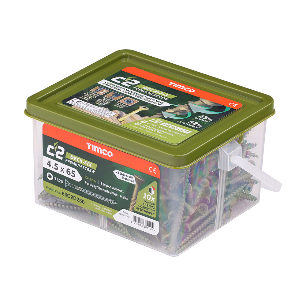 TIMCO C2 Deck-Fix Premium Countersunk Green Decking Screws - 4.5 x 65 - Image