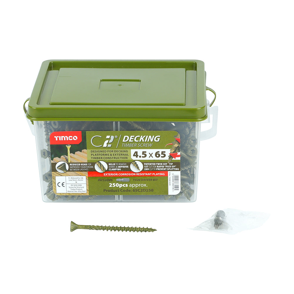 TIMCO C2 Deck-Fix Premium Countersunk Green Decking Screws - 4.5 x 65 - Image