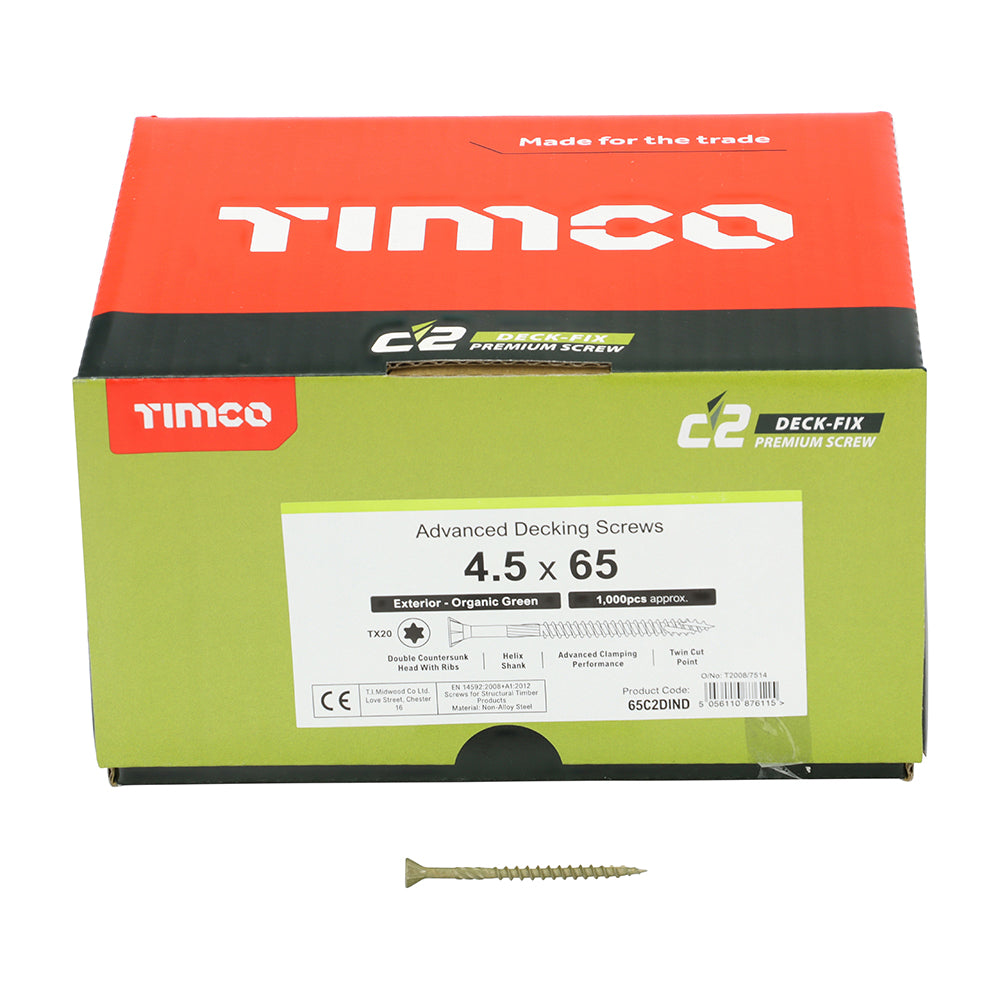 TIMCO C2 Deck-Fix Premium Countersunk Green Decking Screws - 4.5 x 65 - Image
