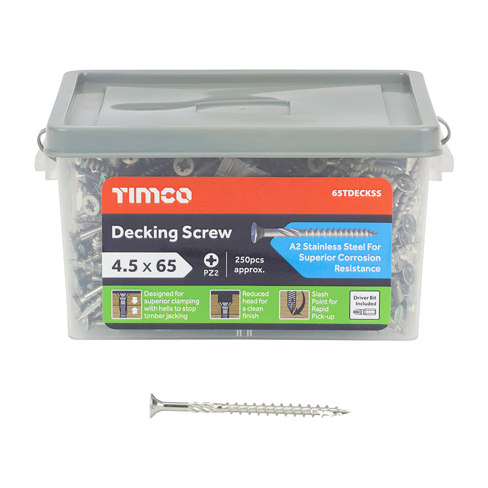 TIMCO Decking Screws Countersunk A2 Stainless Steel - 4.5 x 65 - Image