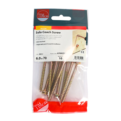 TIMCO Solo Advanced Hex Head Gold Coach Woodscrews - 6.0 x 70 - Image