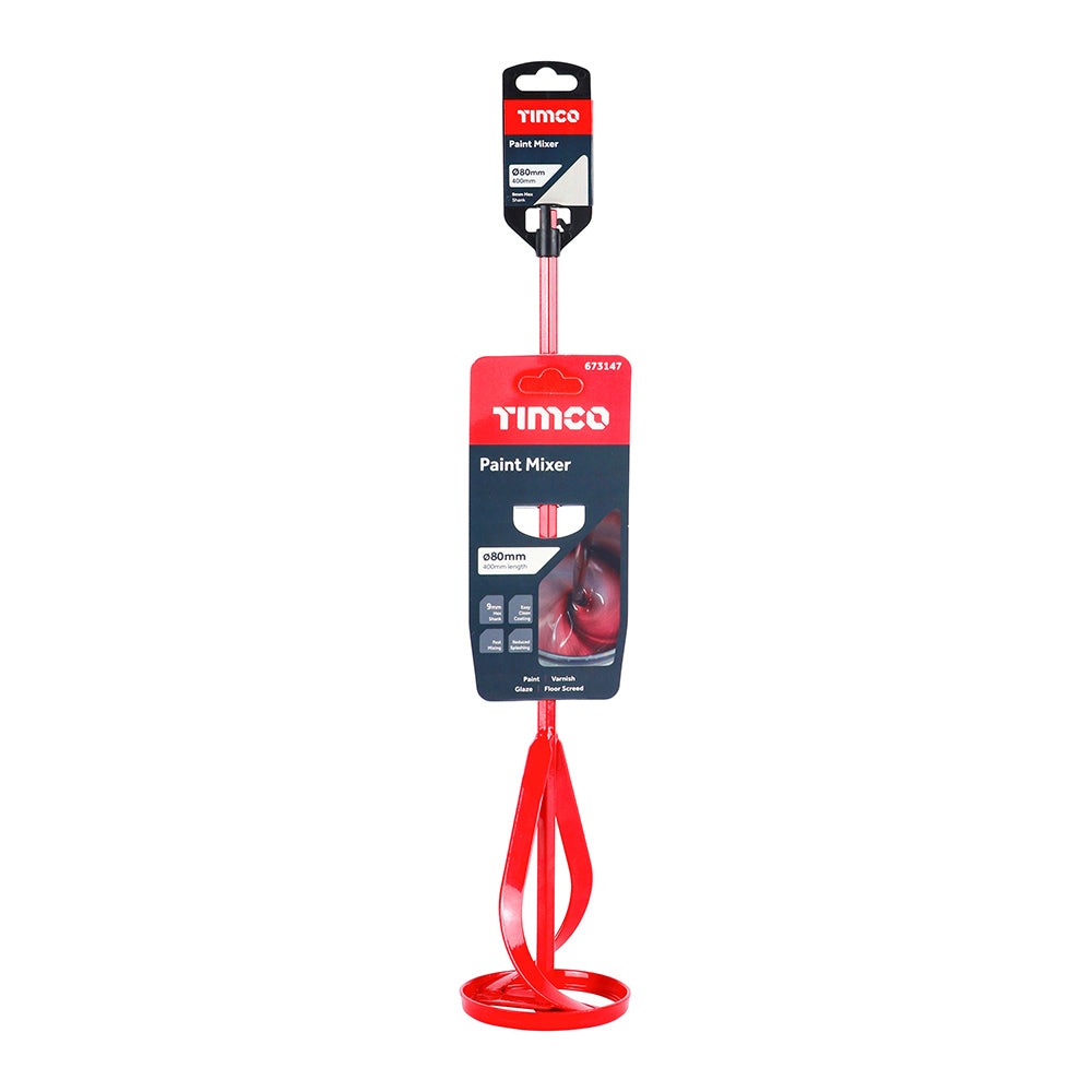 TIMCO Paint Mixer, Paint and Plaster Mixing Paddle for Drill, Red - 400 x 80mm - Image