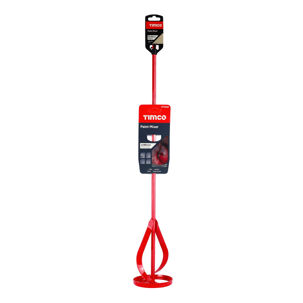 TIMCO Paint Mixer, Paint and Plaster Mixing Paddle for Drill, Red - 600 x 100mm
- Image
