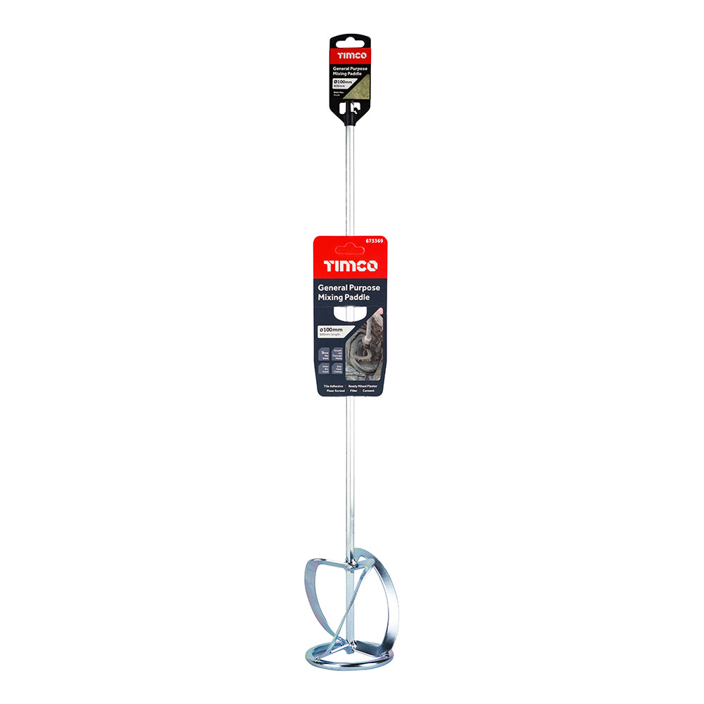 TIMCO General Purpose Mixing Paddle, Heavy Duty Paint, Plaster & Mortar Mixer for Drill - 600 x 100mm - Image
