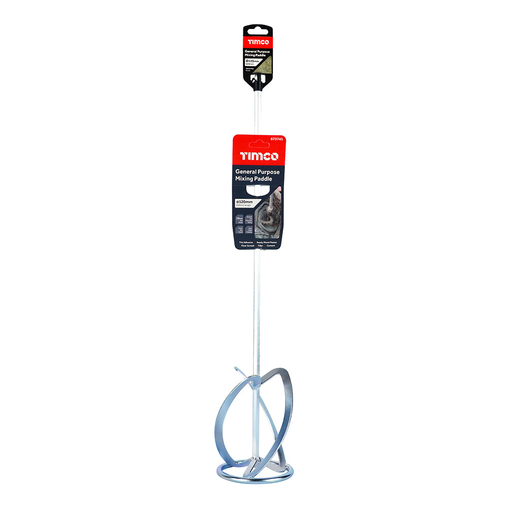 TIMCO General Purpose Mixing Paddle, Heavy Duty Paint, Plaster & Mortar Mixer for Drill - 600 x 120mm - Image