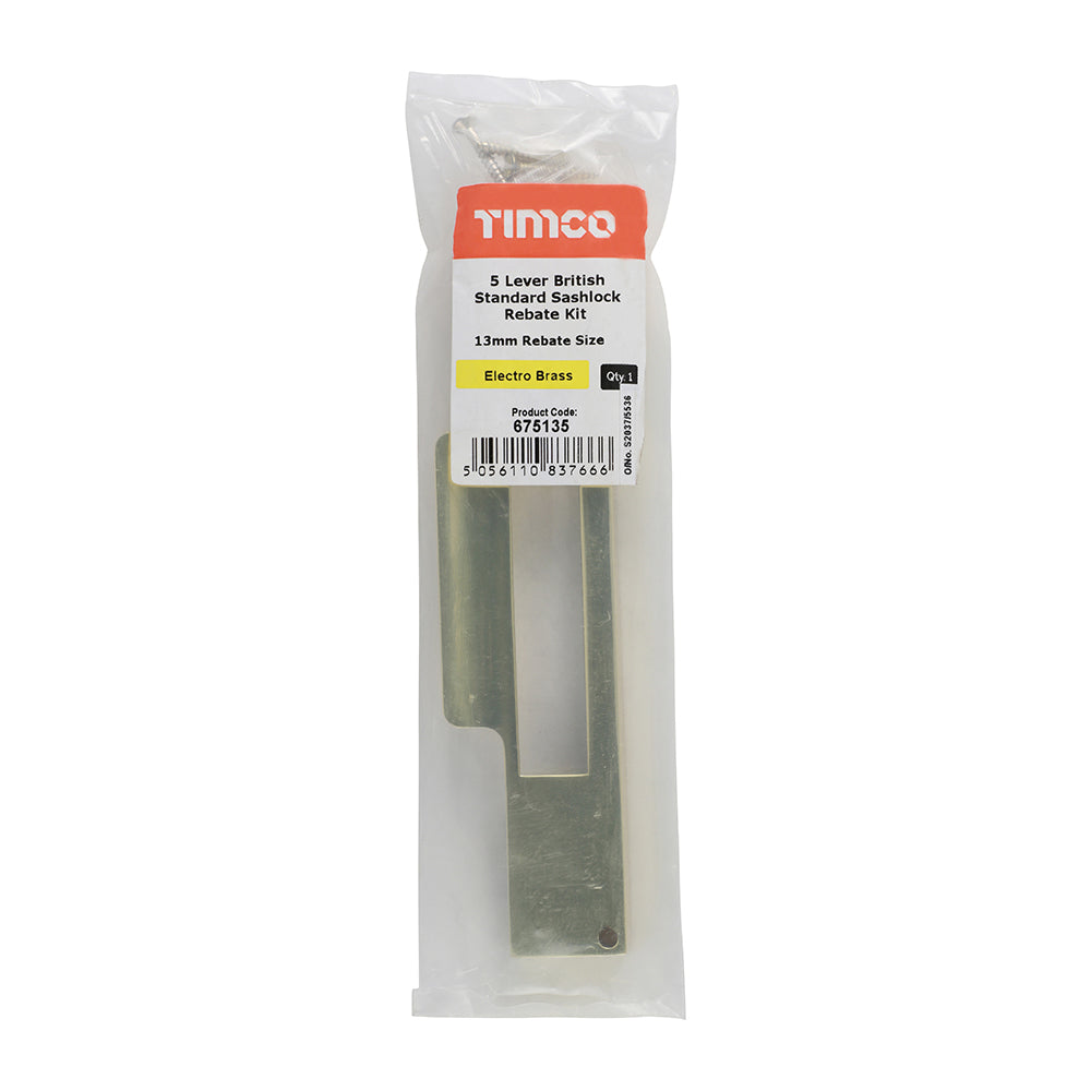 TIMCO 5 Lever British Standard Sash Rebate Kit Electro Brass - 13mm - Image